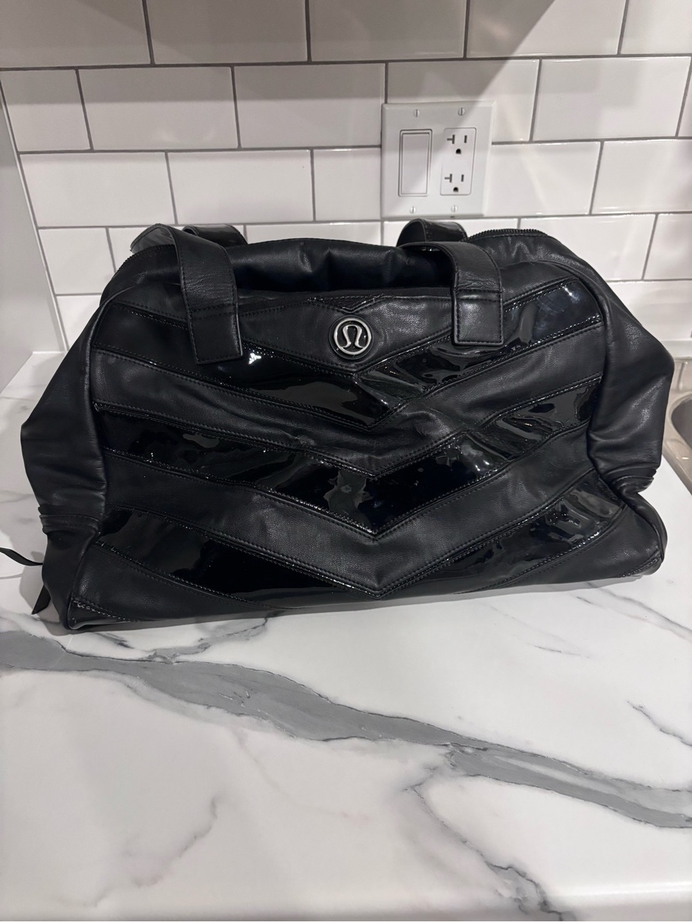 lululemon athletica Black Patent Chevron Duffel Bag